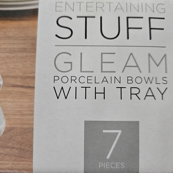 KSP Christmas Gleam Porcelain Bowls with Tray - Set/7 (White/Silver) - Picture 2 of 4